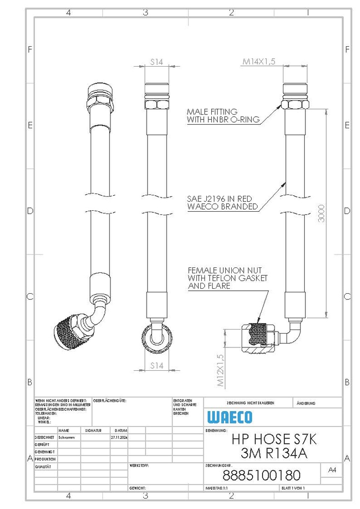 HP žarna ASC S7k 3 m R134a (8885100180, WAECO)