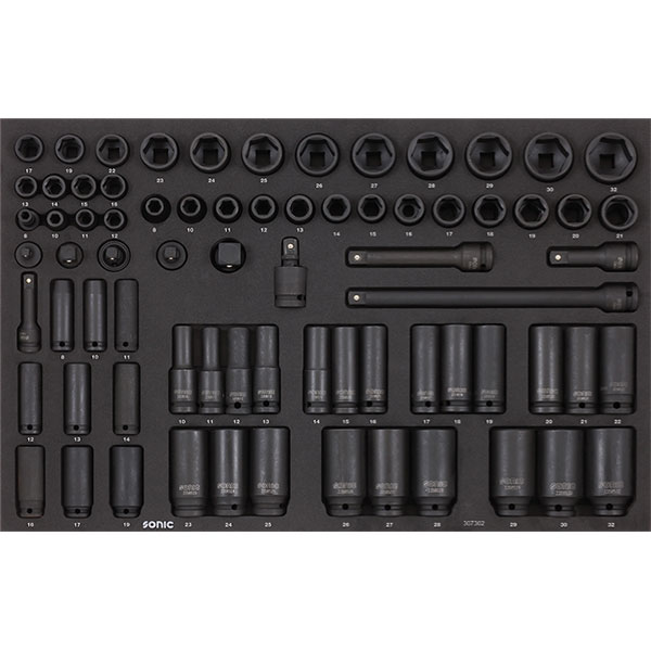 Smūginių galvučių (3/8'' ir 1/2'') komplektas vežimėliams, 73vnt., SONIC EQUIPMENT 307302