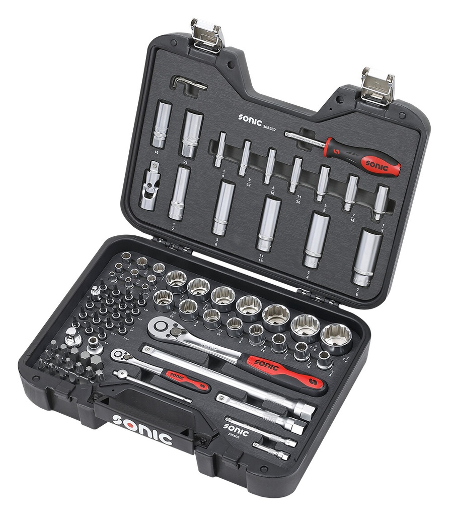 Galvučių komplektas 1/4″ ir 1/2″, BMCS (SAE), 85 vnt. (308502, SONIC)