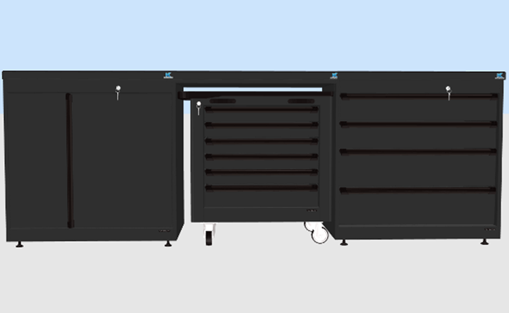 Workbench module set with tool trolley, 2.7 m (B - 2.7M-LONG, KEEN SPACE)