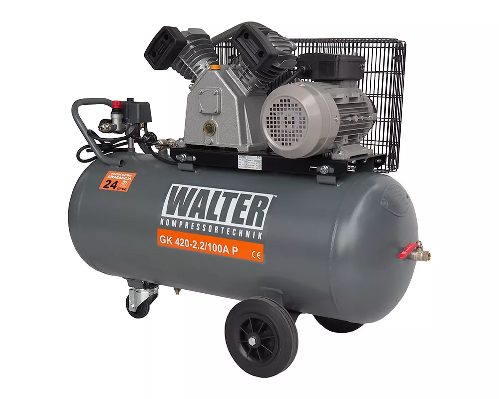Stūmoklinis oro kompresorius 430 l/min, 2,2 kW, 100 L (WK 430-3,0/100A, WALTER)