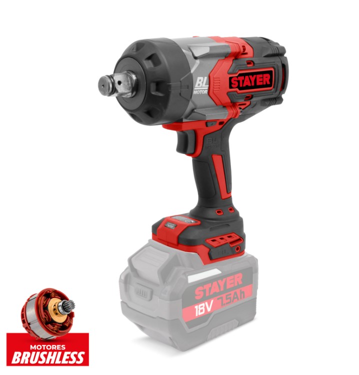 Akumuliatorinis smūginis veržliasukis 18 V, 3/4", beščiotkinis (1.3058, STAYER)