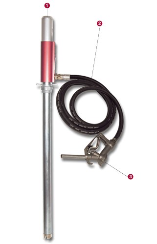 Pneumatic oil pump 1:1, hose and dispensing gun kit for a 200 l drum (117-08, EUROLUBE)