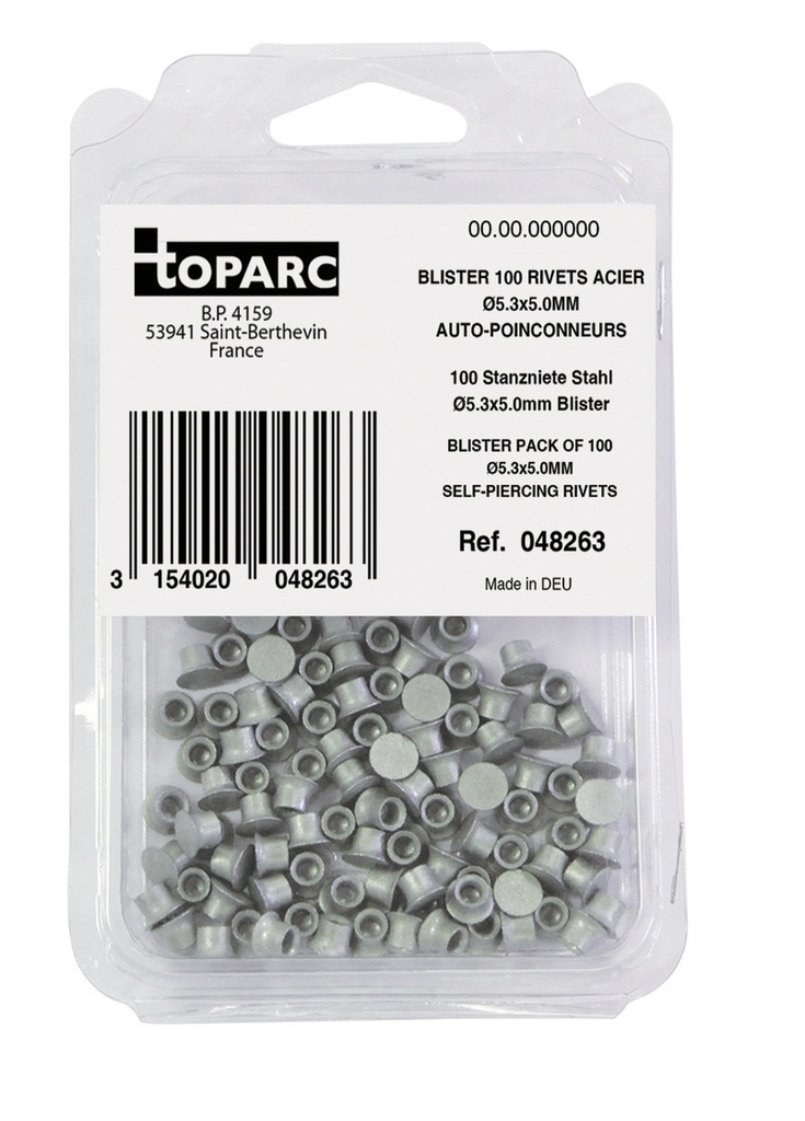 Savigręžės plieninės kniedės Ø5,3x5,0 mm - lizdinė pakuotė (100 vnt.) (048263, GYS)