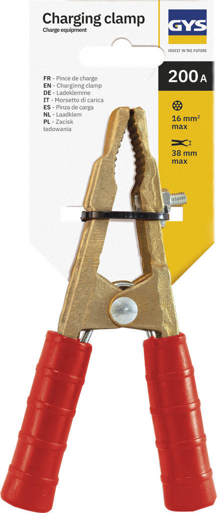Brass earth clamp 200 A – red cover (bulk) (053502, GYS)