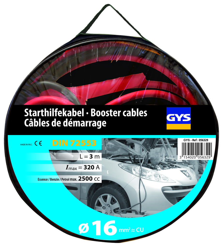 Starta vadi PRO 320A (2,5 l) - izolētas spailes - 16 mm² - 2 x 3 m (056329, GYS)