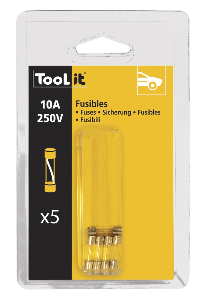 SET OF 5 FUSES 10A 250V slow blow / GYSFLASH 40-50-100A HF - blister (056527, GYS)