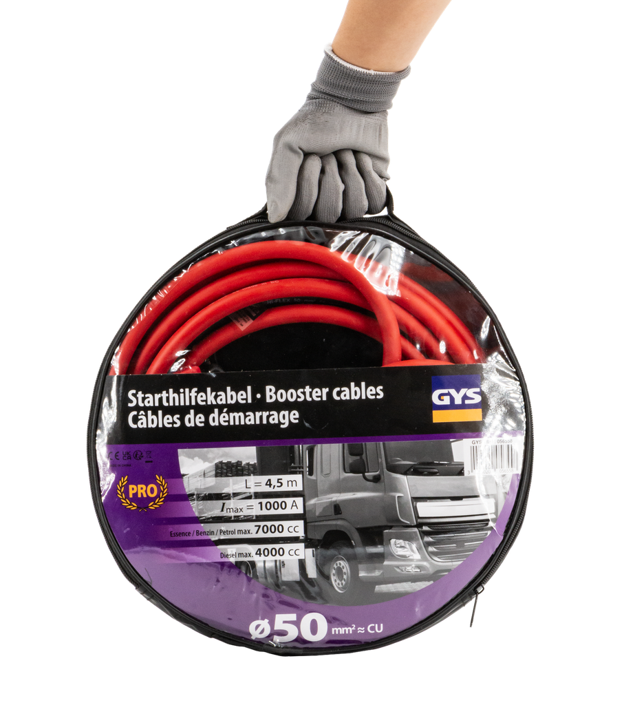 JUMP LEADS PRO 1000A - INSULATED CLAMPS - �50mm� - 2 x 4.5m (056558, GYS)