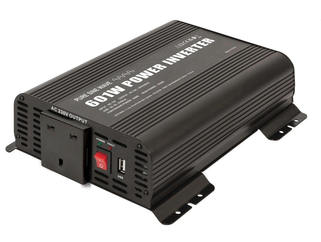 POWER INVERTER PSW 601W - 12V - REMOTE CONTROL ON/OFF - UK (067349, GYS)