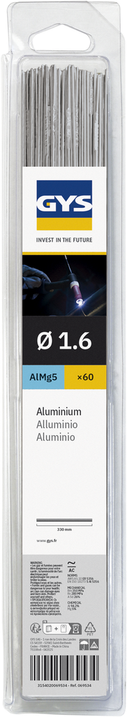 60 TIG ALU RODS (AlMg5) �1.6 - 330mm - Blister (069534, GYS)
