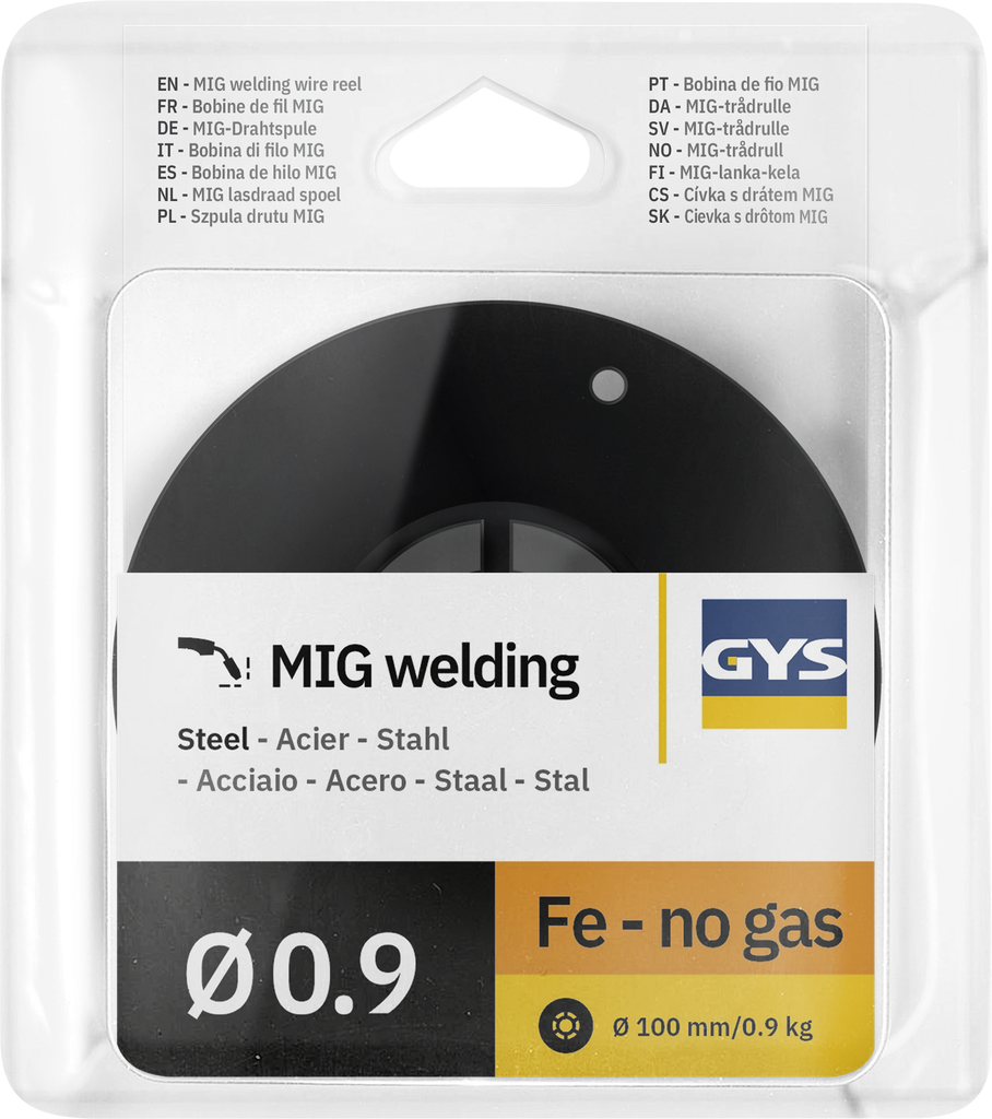 FLUX CORED WIRE NO GAS �0.9 - 0.9Kg S100 PLASTIC WIRE REEL - E71T-GS (086104, GYS)