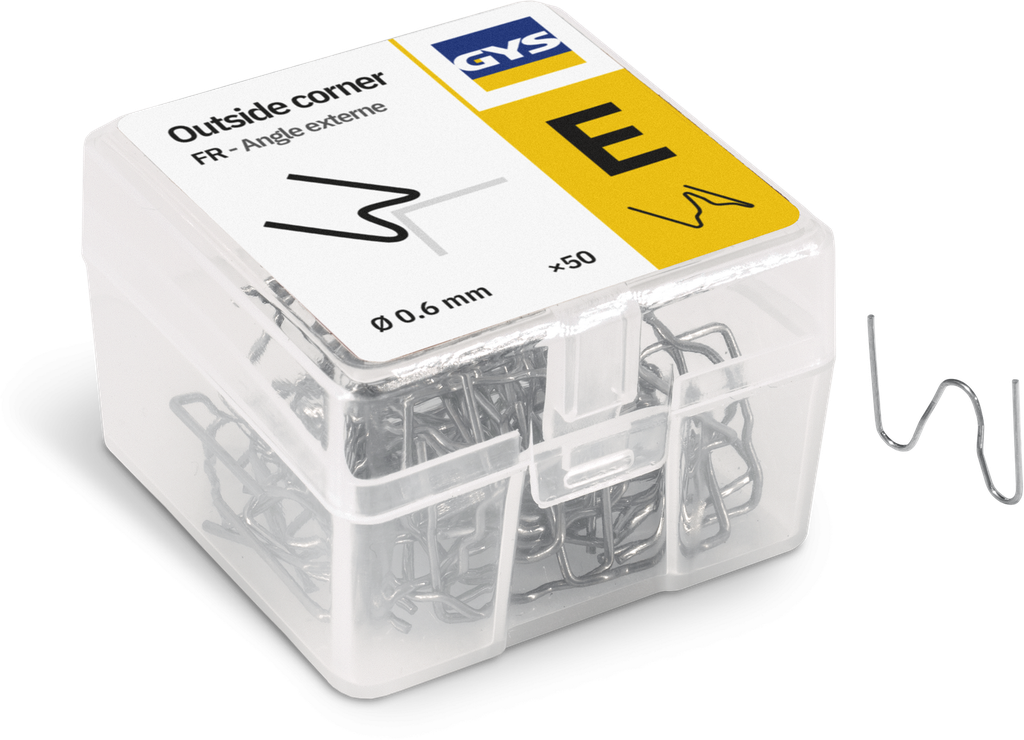 Staples for plastic repair, 50 pcs, 0,60 mm – outer corner (E) (091689, GYS)