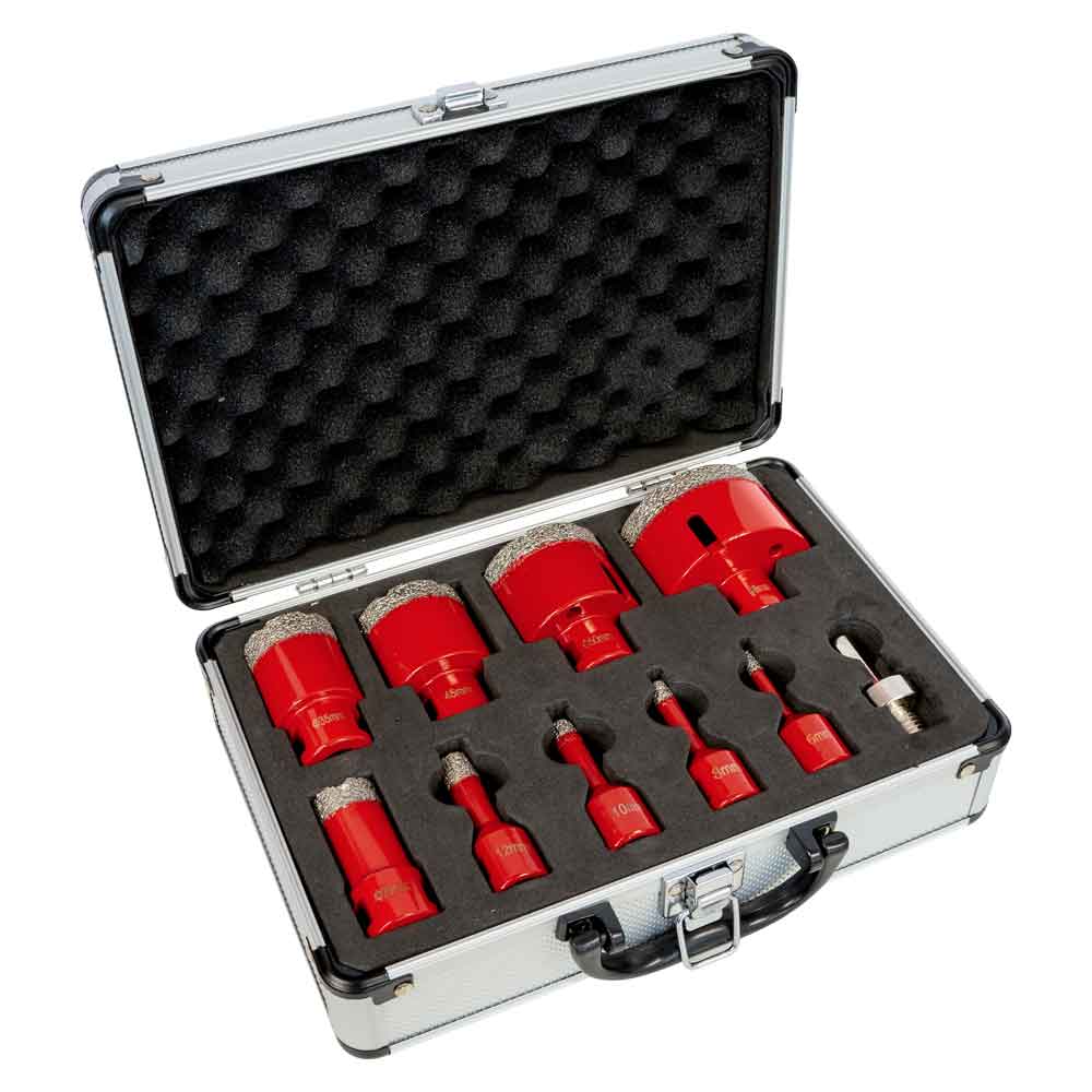 Vacuum brazed diamond core drill set, 10 pcs (DTBKS6-68, HOLZMANN)