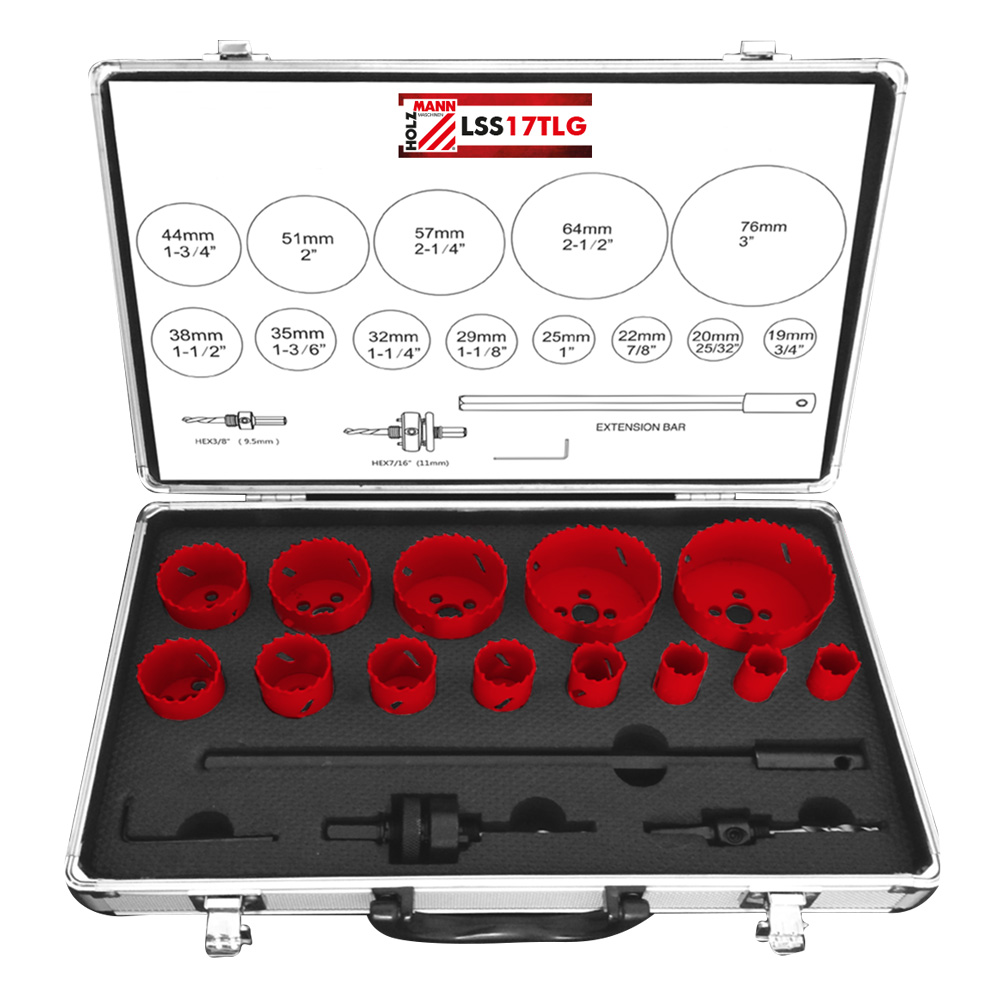 Hole saw set 19-76 mm HSS (LSS17TLG, HOLZMANN)