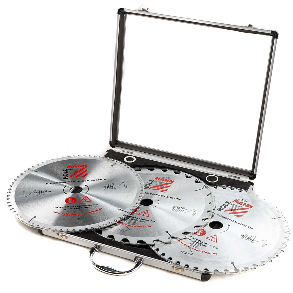 Kietmetalio pjūklo diskų komplektas aliumininiame dėkle Ø315 mm, 3 vnt. (KSB315SET, HOLZMANN)