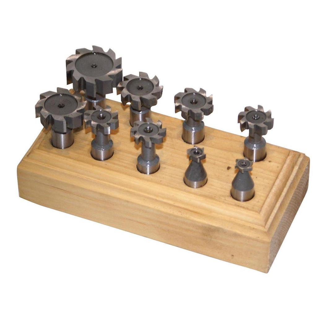 Segmentinių pleištų griovelių frezų rinkinys, 9 vnt., kotas 12 mm, HSS (TNF9TLG, HOLZMANN)
