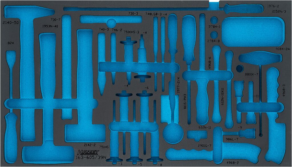 Divkomponentu putu ieliktnis instrumentiem 695×396×35 mm (163-605LN, HAZET)
