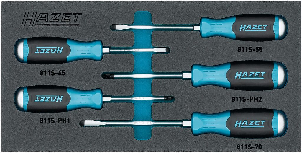 Atsuktuvų rinkinys su smūgine kepure, 0,8 x 4,5 – 1,2 x 7 mm, PH1 – PH2, 5 vnt. (163-264/5N, HAZET)