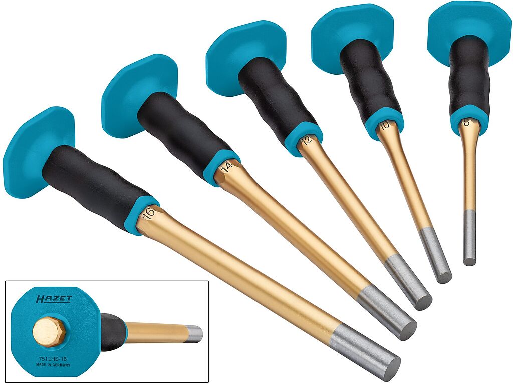 Drift pin (punch) set (long, with hand guard), 5 pcs (751LHS/5-1, HAZET)