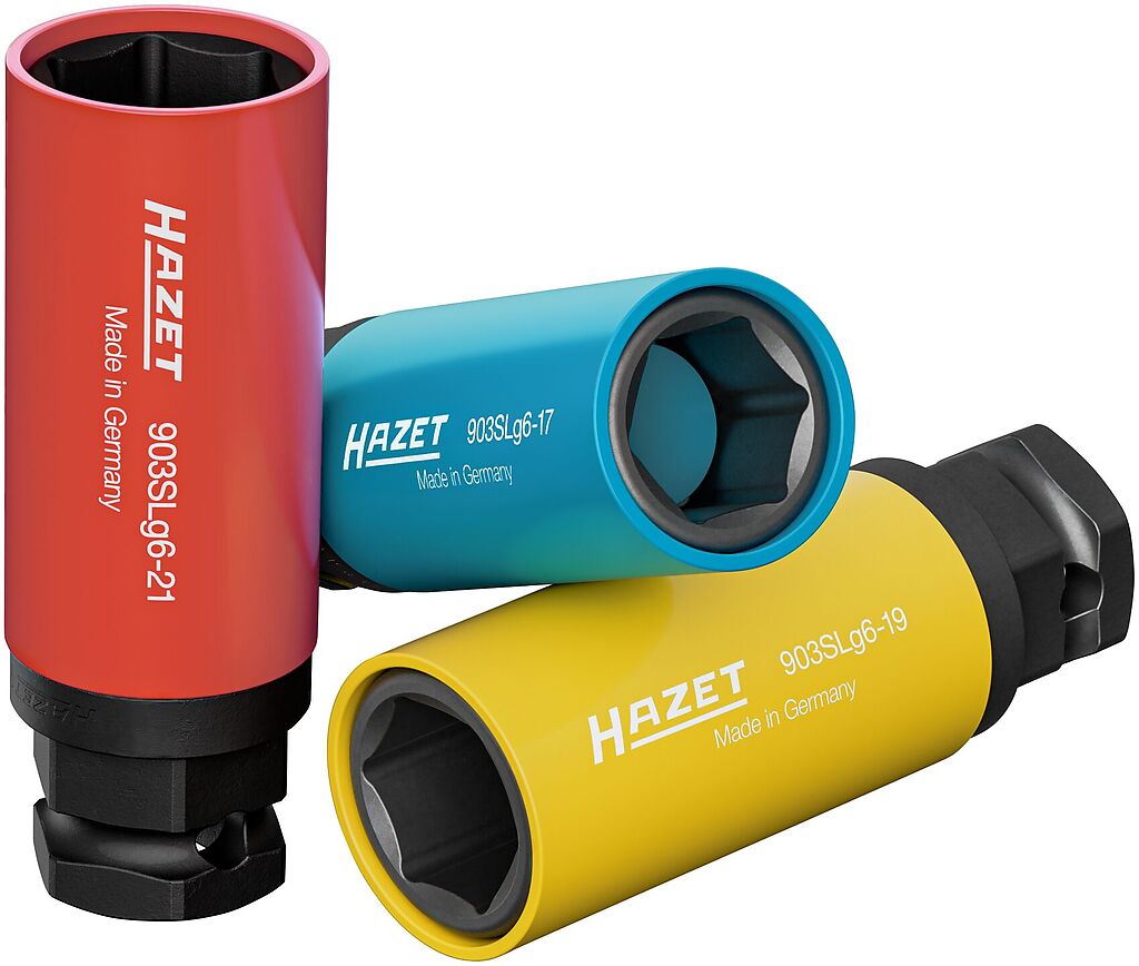 1/2", 24 mm Impact socket set, outside hexagon traction profile, sizes 17, 19, 21 mm, length: 87 mm, 3 pieces 903SLG6/3, HAZET