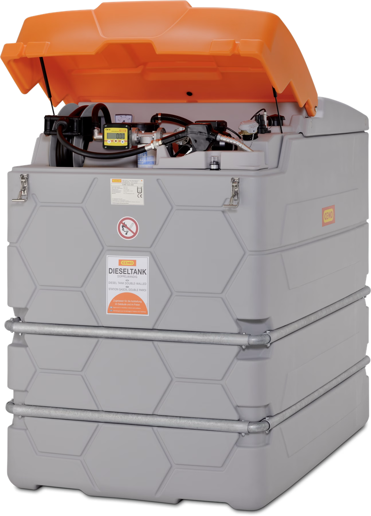 CUBE-Tank 2500 l dīzeļdegviela, āra, Premium Plus 10, elektriskais sūknis 72 l/min (10736, CEMO)