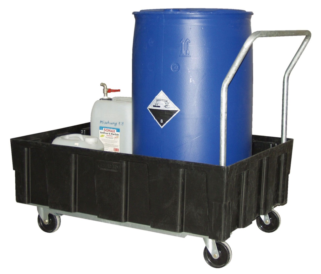 Euro PE sump pallet 250/2 mobile without grating, CEMO (8285)