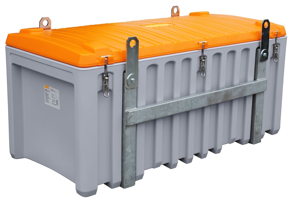 CEMbox 750 l storage / transport box (PE), for crane lifting, grey/orange, CEMO (10337)