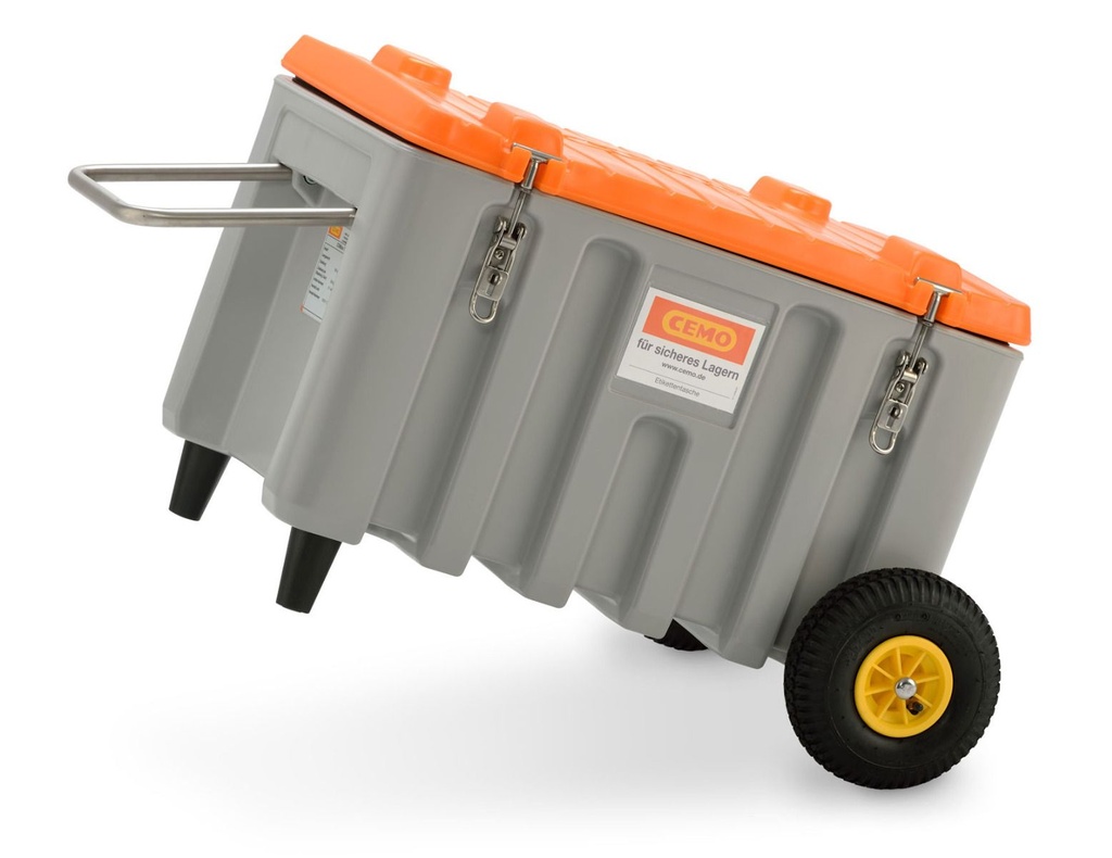 CEMbox 150 l storage / transport box (PE), with an off-road trolley, grey/orange, CEMO (11284)