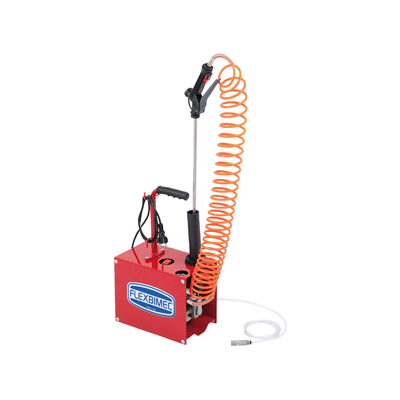 Portable pressure sprayer with 230 VAC electric stainless steel pump, spiral hose, spray gun and lance with nozzle (3335, FLEXBIMEC)