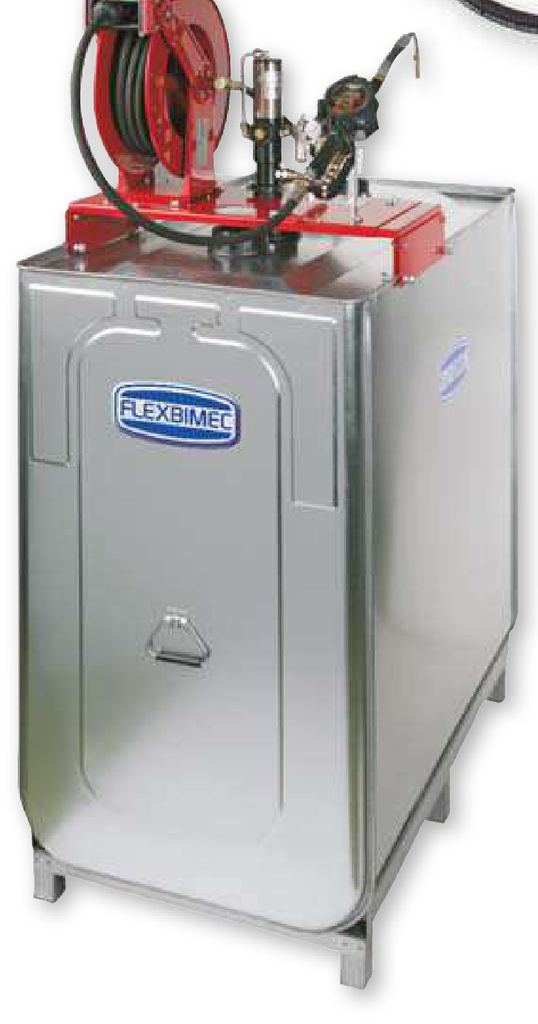 Pneumatic oil dispensing kit on 1000 l double wall steel tank, with hose reel and 15 m hose (8207, FLEXBIMEC)