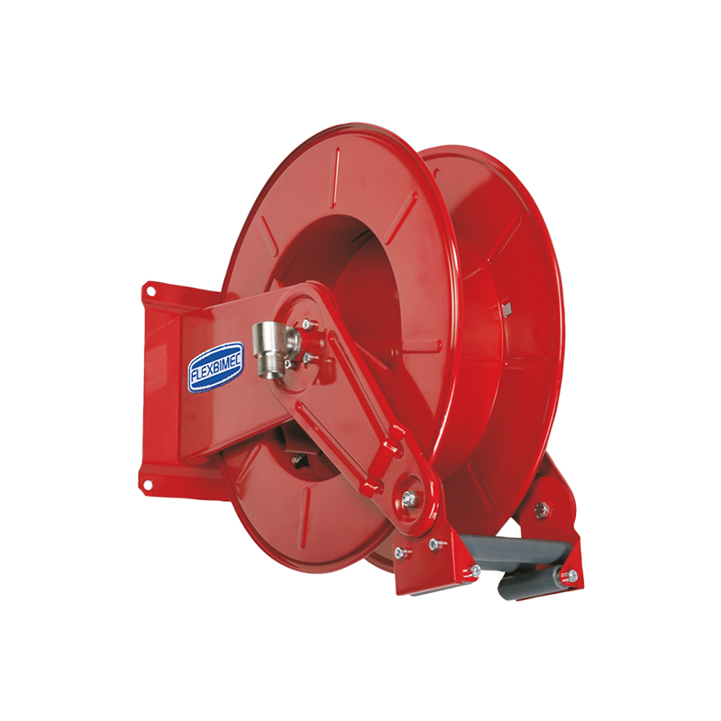 Spring driven painted steel hose reel, Ø 1 in., max. length 15 m, without hose, adjustable arms series (9084, FLEXBIMEC)