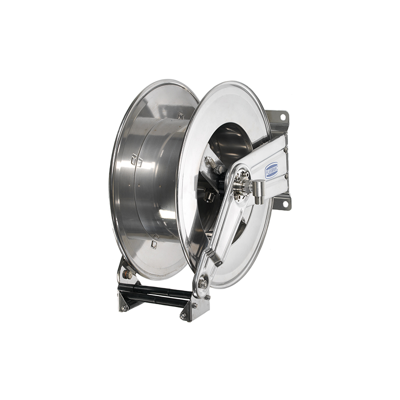 Spring driven stainless steel hose reel, max length 35 m, without hose – Ø 1/2 in., adjustable arms series – ATEX 2014/34/EU certified, classification level II category 2, FLEXBIMEC (9530/EX)