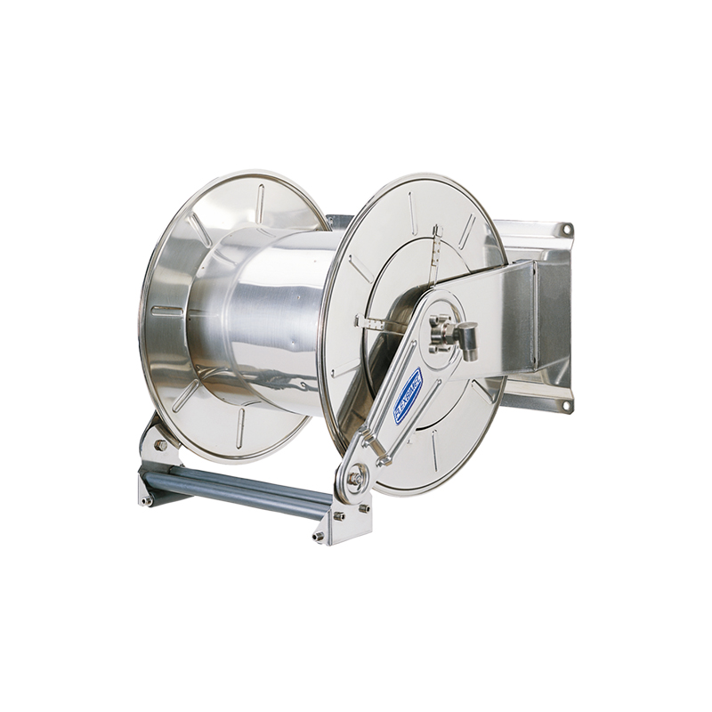 Twin spring driven stainless steel hose reel without hose, max. 60 m, Ø 1/2 in., adjustable arms series (9586, FLEXBIMEC)