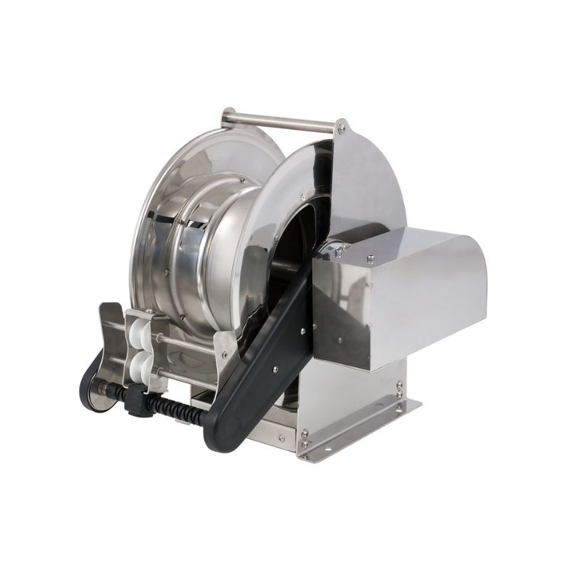 Stainless steel (AISI 304) hydraulic motor-driven hose reel SIRIO series for max 12 m Ø1″ hoses - disc 434 mm - spool 195 mm - drum 250 mm - optional control panel - with hose guide (w/o hose), FLEXBIMEC (SXID42191)