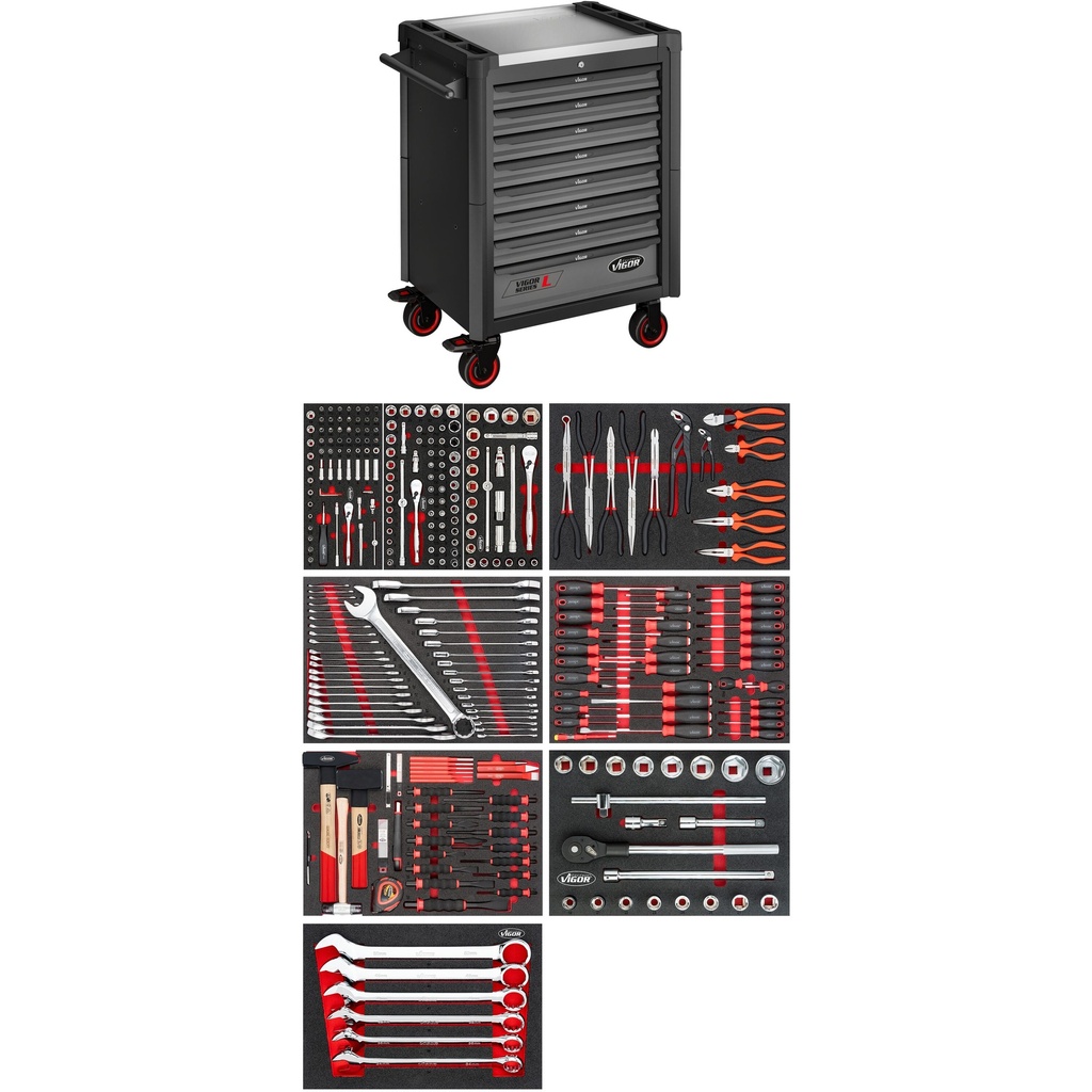 Tool trolley Series L with assortment (V1901-X/NKW, VIGOR)