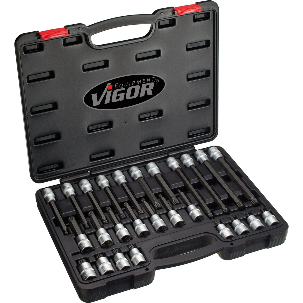 Internal spline (XZN) screwdriver socket set, 1/2 inch, M5–M16, 26 pieces (V1918, VIGOR)