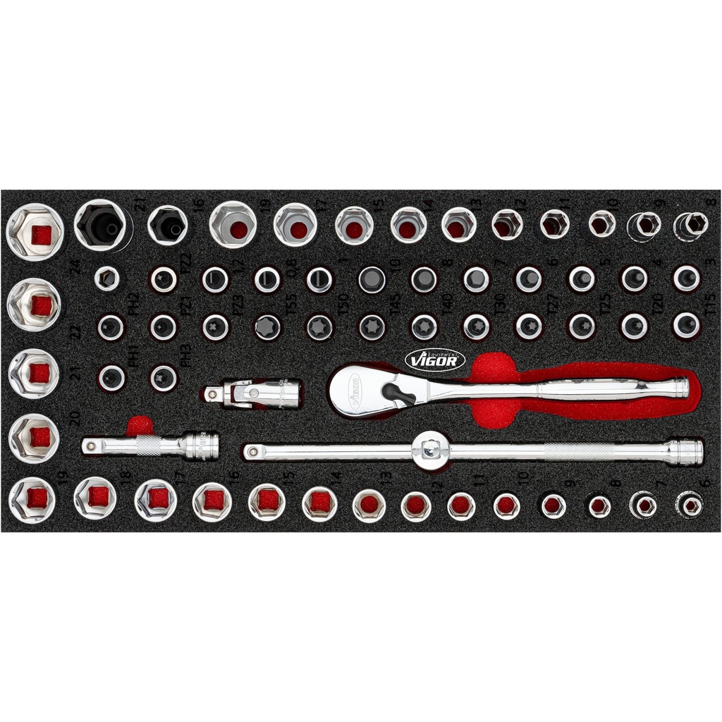 Uzgriežņu galviņu instrumentu komplekts, 3/8 collas (V4973N, VIGOR)
