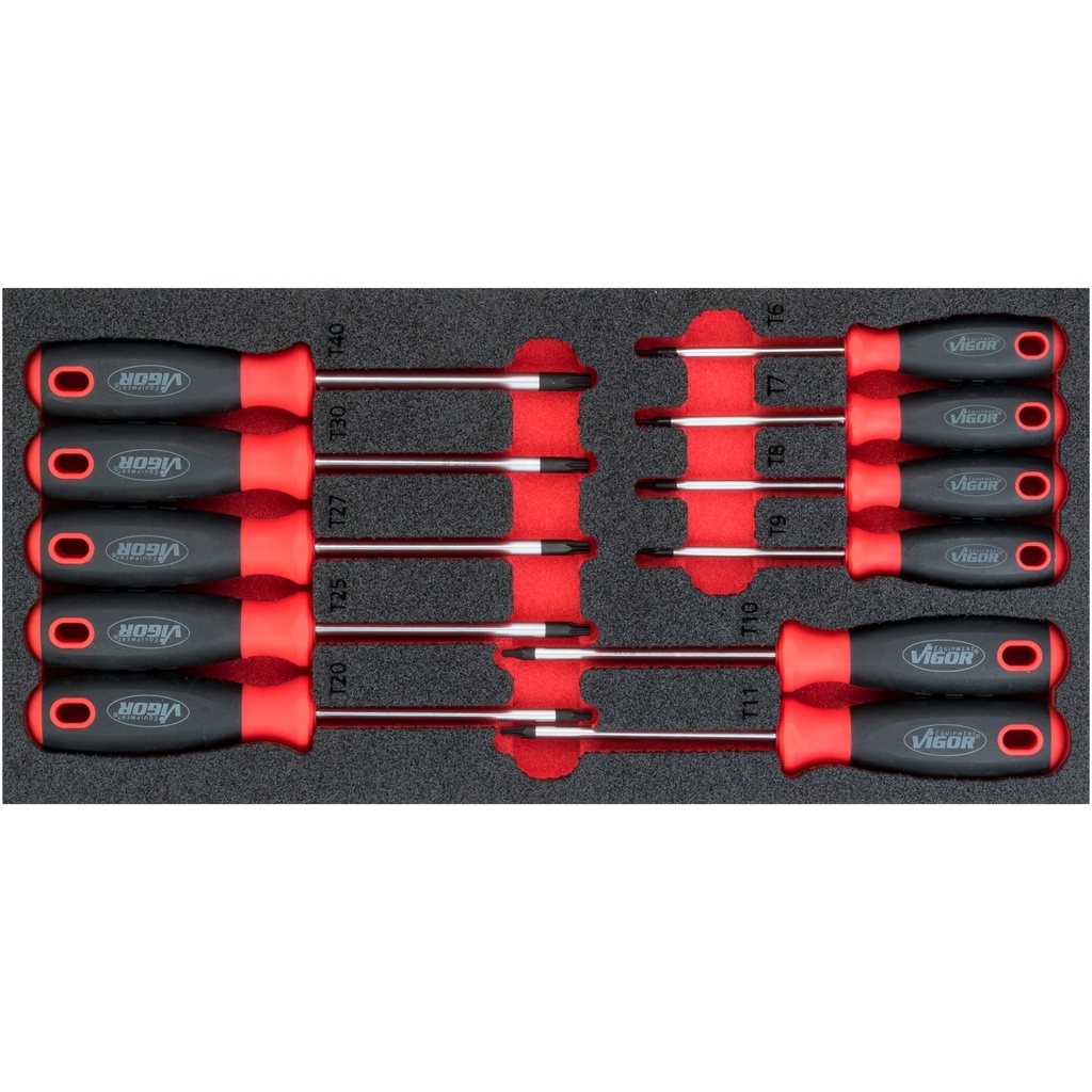 TORX skrūvgriežu komplekts putu ieliktnī T6–T40, 11 gab. (V4991, VIGOR)