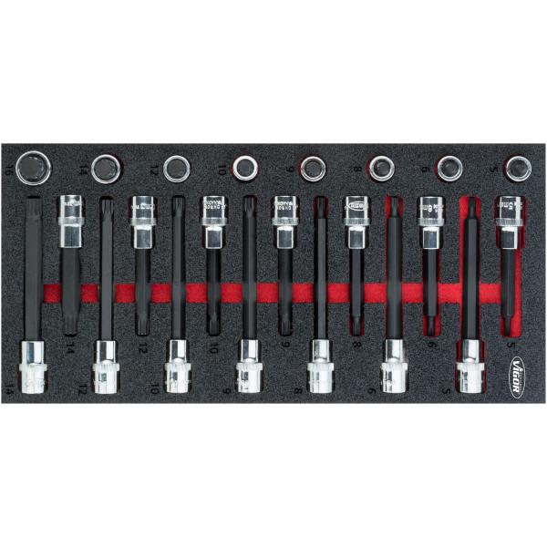 Internal spline (XZN) screwdriver socket set, 1/2 inch, M5–M16, 22 pieces (V5091, VIGOR)