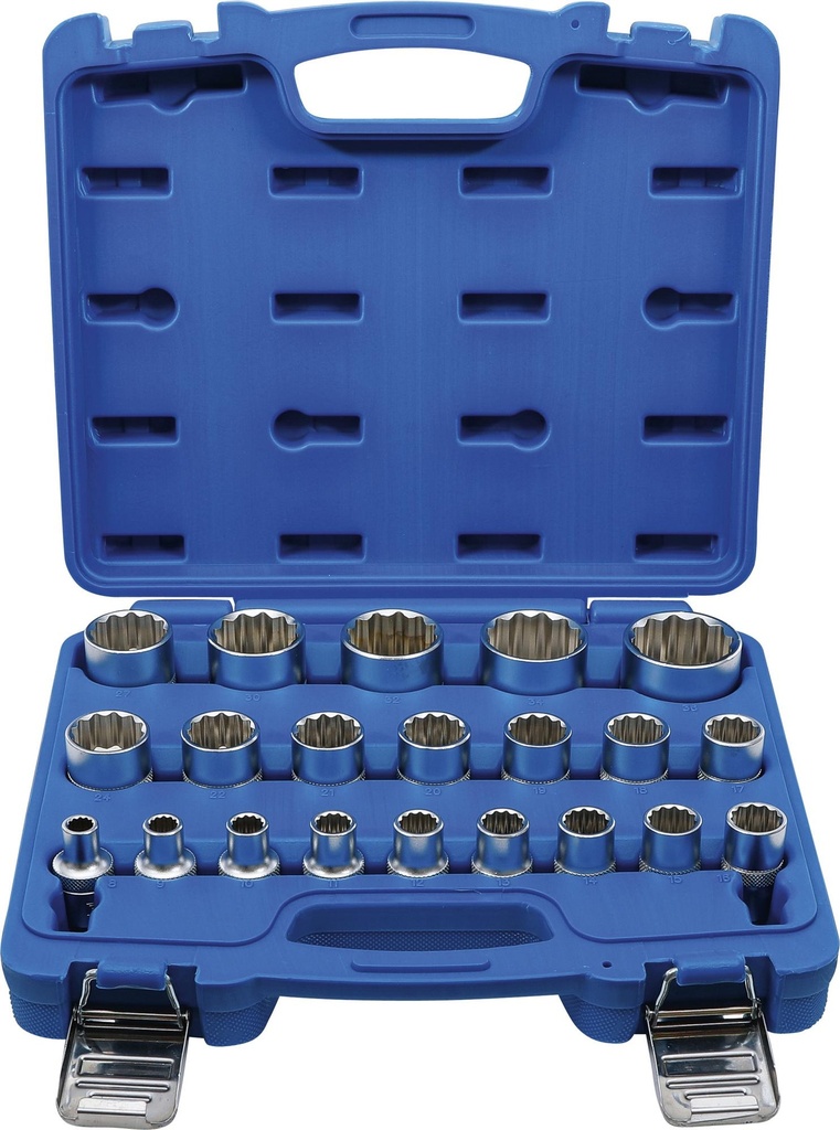 Socket set 12pcs (1/2", 6-point, 10,11,12,13,14,15,16,17,18,19,21,22mm) (plate) AVTODELO 398 (39854, BALTWERK)