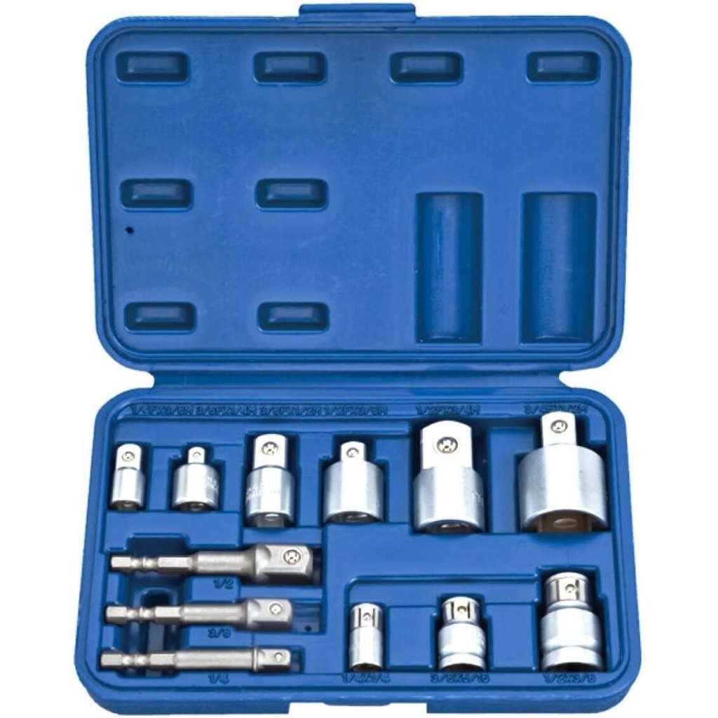 ⬡ 1/4" + 3/8" + 1/2" + 3/4" adapterių rinkinys 12 vnt. (KR30166012, KINGROY)