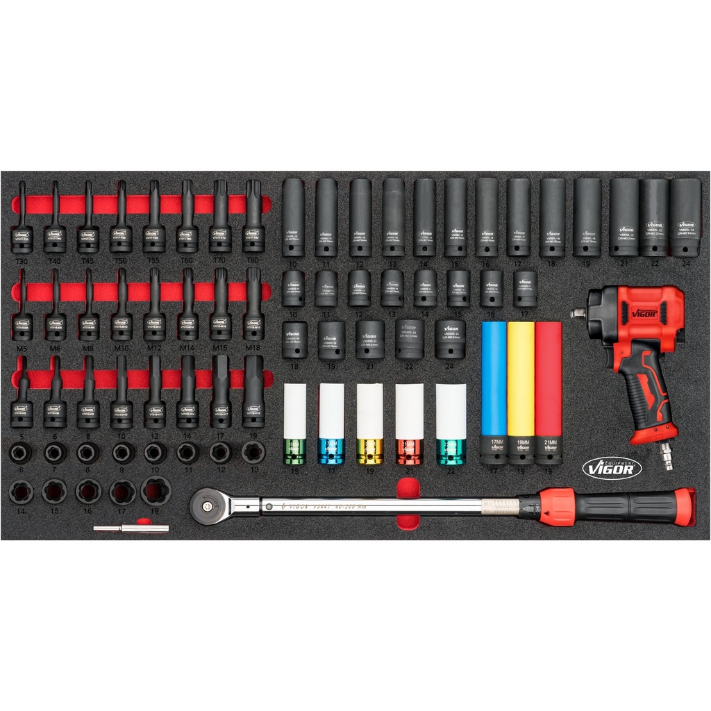 Impact socket set with impact wrench, for XL series (V6015, VIGOR)