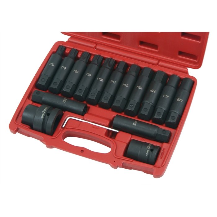 ⬡ 3/4" + 1" Dr. Bit socket impact set (TORX, E-TORX, HEX) 16pcs. (SW1016, ELLIENT TOOLS)