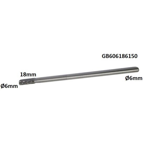 Long carbide rotary burr shape B cylinder (ZYAS) with end cut Ø6 x 18mm (GB606186150)