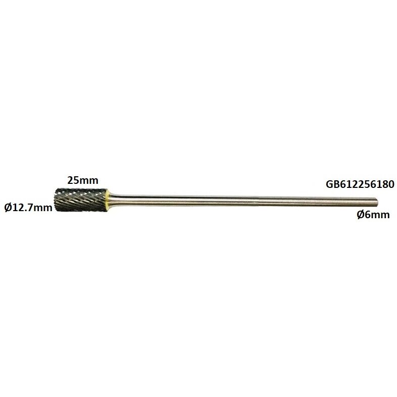 ⬡ Long carbide rotary burr shape B cylinder (ZYAS) with end cut Ø12.7 x 25mm (GB612256180)
