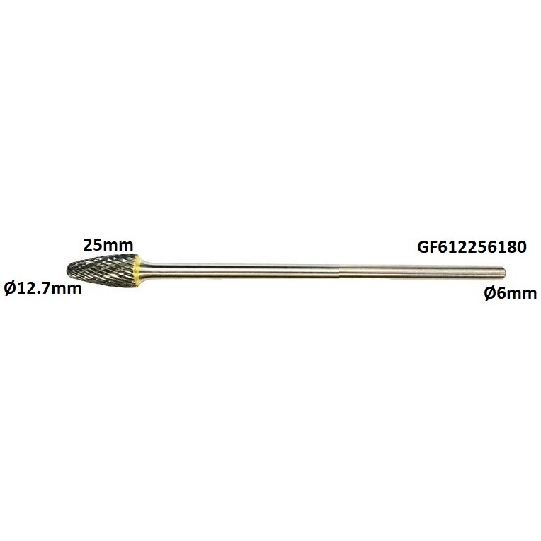 ⬡ Long carbide rotary burr shape F nosed tree (RBF) Ø12.7 x 25mm (GF612256180)