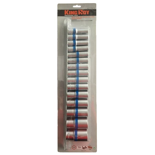 ⬡ Ilgų galvučių rinkinys 1/2" 15 vnt. 12-briaunės (KR3176315, KINGROY)