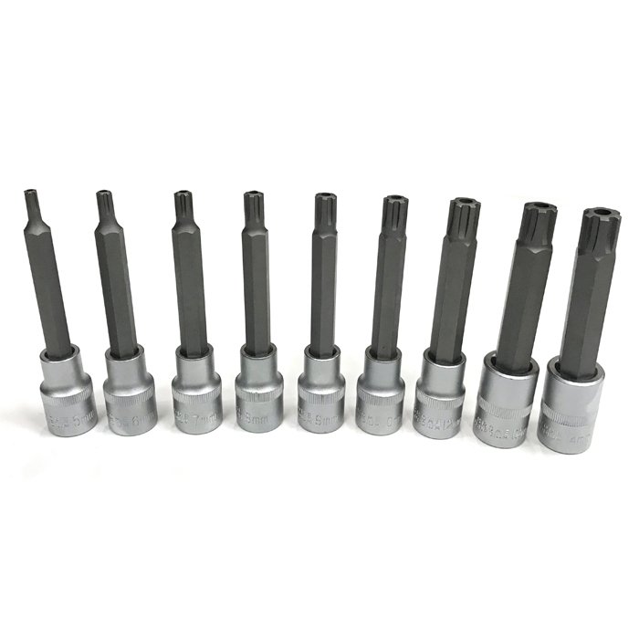⬡ Galvučių su antgaliu rinkinys 1/2"+3/8" (RIBE) 9 vnt. (SB2129, ELLIENT TOOLS)