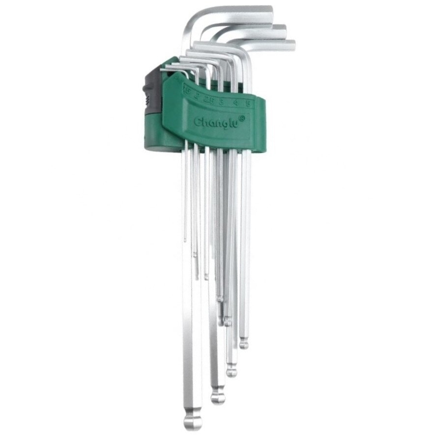 ⬡ L formos šešiabriaunis raktas ypač ilgas, su rutuliniu galu rinkinys 9 vnt. (CL401903, CHANGLU TOOLS)