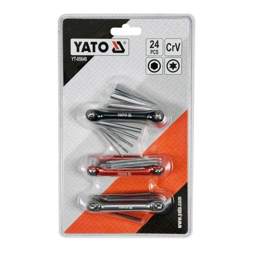 ⬡ Sulankstomų raktų HEX, INCH, TORX rinkinys 24 vnt. (YT05640, YATO)